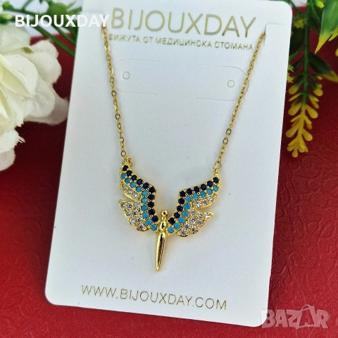 дамско колие Феникс от медицинска стомана с 18 карата златно покритие