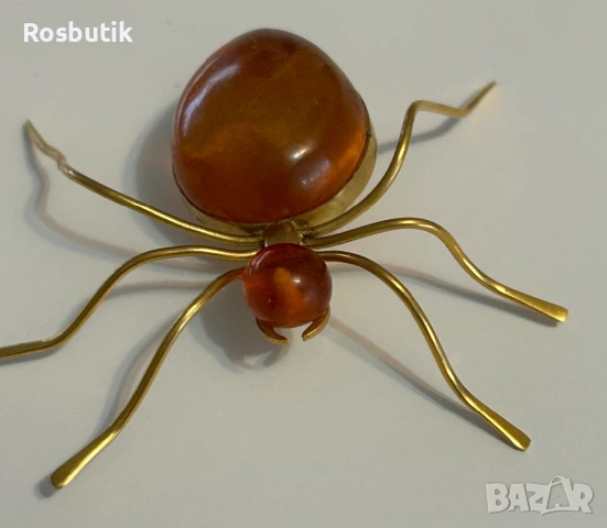 Антикварна рядка съветска брошка с Кехлибар , снимка 3 - Други - 53315116