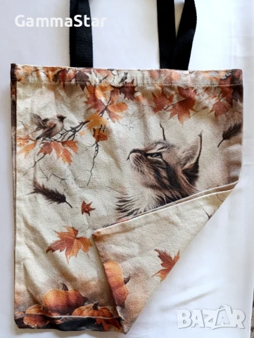 Платнена чанта с дълги дръжки с котка 2, снимка 2 - Чанти - 51003458