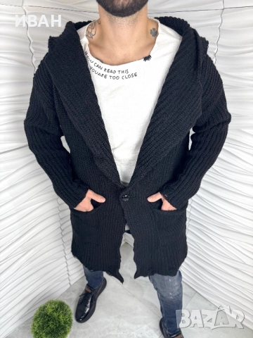 Мъжка плътна жилетка в черно с качулка, снимка 2 - Пуловери - 52970506