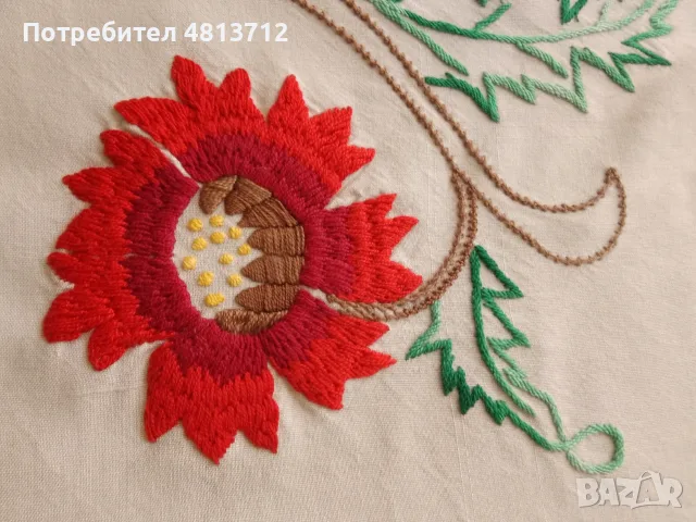Ретро ръчно бродирана покривка за маса цветя
