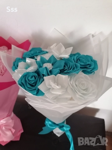 Букет от вечни сатенени рози , снимка 9 - Изкуствени цветя - 52592587