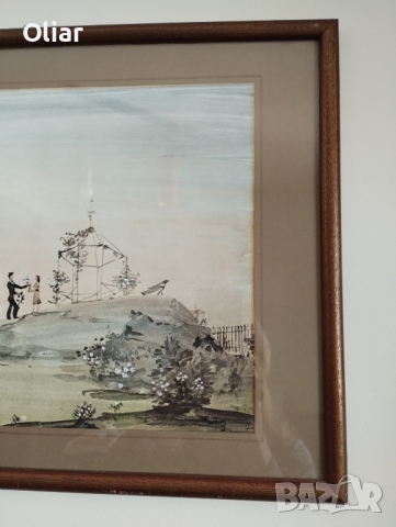 Много красива стара картина. Пейзаж. Акварел. , снимка 2 - Картини - 44598213