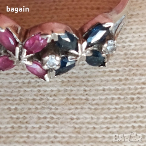 Пръстен с изумруди, рубини и сапфири., снимка 3 - Пръстени - 54241735