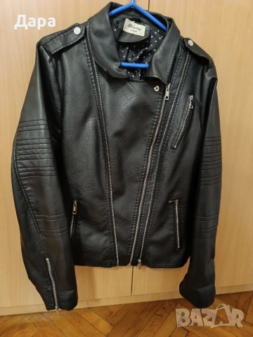 черно дамско кожено яке 42 N, снимка 7 - Якета - 52500725