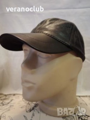 Черна шапка Естествена кожа с козирка Класик, снимка 5 - Шапки - 38024430