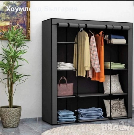 Трикрилен сглобяем текстилен гардероб - сив, снимка 8 - Гардероби - 54355636