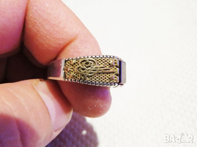 стар мъжки сребърен пръстен с червен камък и тугра, турски пръстен, снимка 6 - Пръстени - 35482996