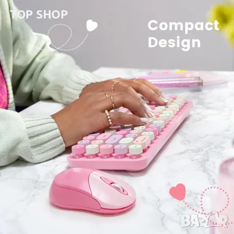 Perixx PERIDUO-802PK Bluetooth мини клавиатура и мишка - розово, снимка 2 - Клавиатури и мишки - 49500297