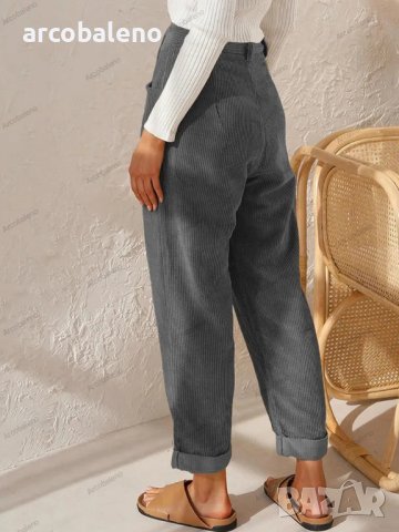 Дамски широки панталони от кадифе с висока талия и широки прави крачоли, 7цвята - 023 , снимка 8 - Панталони - 42815362