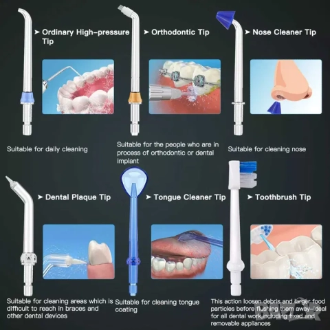 Електрически зъбен душ, четка за зъби, почистване на език, брекети, снимка 5 - Други - 52163061