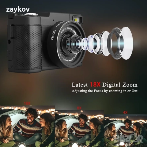 5K цифров фотоапарат за фотография, 64MP камера за влогове с автофокус, снимка 5 - Камери - 52425076