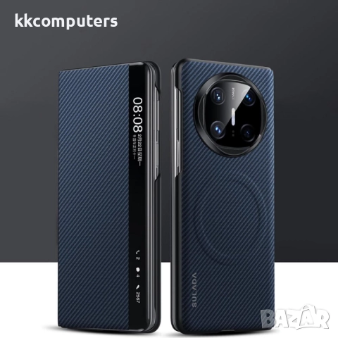 Калъф SULADA Kevlar за Huawei Mate X6 – смарт капак с прозорец, кожена текстура и магнитна функция, , снимка 2 - Калъфи, кейсове - 52221734