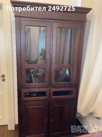 Скрин 2 бр и шкаф /библиотека/ бюфет масив тик изцяло дърво, снимка 6 - Скринове - 41562441