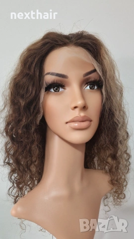 Естествена афро къдрава перука от 100% човешка коса - кафява с руси кичури, 13x4 дантела, снимка 8 - Аксесоари за коса - 53294300