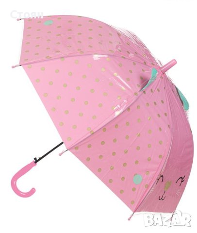 Чадър тип бастун Детски автоматични розови златни котешки уши на точки 66 см, снимка 3 - Чадъри - 42875040