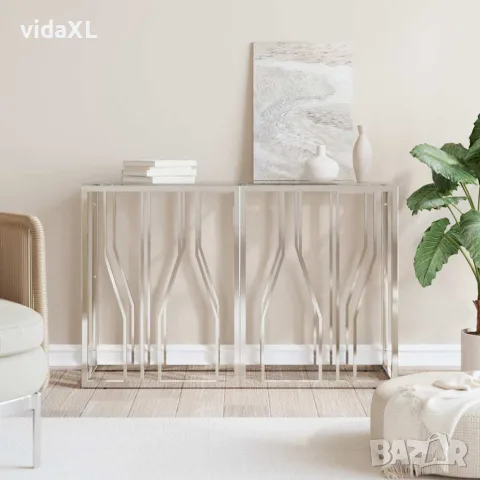 vidaXL Конзолна маса 110x30x70 cм неръждаема стомана и стъкло, снимка 2 - Маси - 56147198