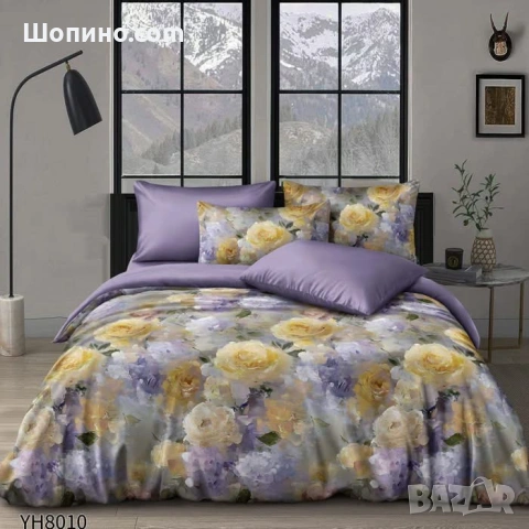 Флорални десени от памучен сатен с ластик, 4 части   4 части, двоен комплект С ЛАСТИК, снимка 11 - Спално бельо - 54068590