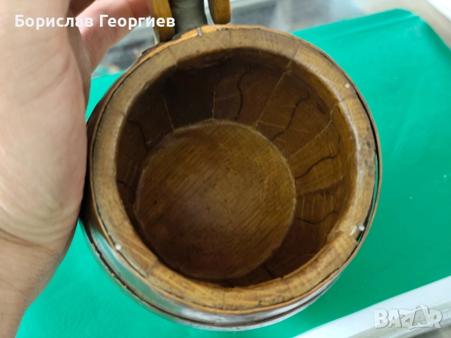 Стара дървена халба ръчна изработка, снимка 4 - Антикварни и старинни предмети - 53970811