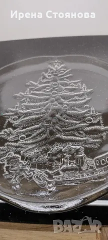 Стъклено плато с коледен  мотив. Vetreria Etrusca "Holiday collection" , Италия. , снимка 5 - Чинии - 47277129