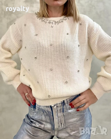 Дамска блуза с бели камъни, снимка 2 - Блузи с дълъг ръкав и пуловери - 52189013