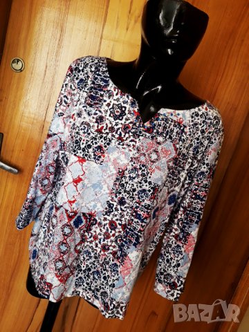 Синьо-червена блуза с декорация камъчета ХЛ