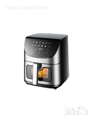 Фритюрник, 1700W, 7л., Горещ въздух, Таймер, до 200°C, с видим прозорец, Черен