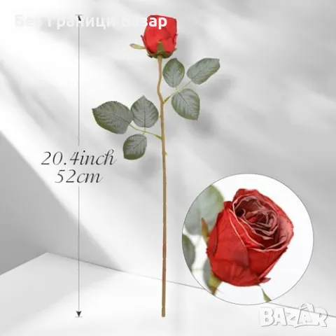 Нови Червени копринени рози 20 броя реалистични цветя 52см за украса, снимка 2 - Други - 48781779