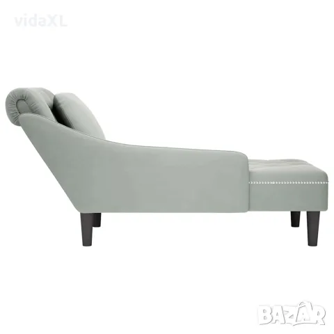 vidaXL Кушетка с възглавница и десен подлакътник, светлосив, кадифе, снимка 4 - Кушетки - 56147419