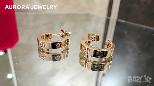 CARTIER Love Rose Gold Hoop 2 Diamonds Small Model Дамски Обеци