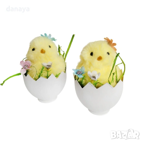 6513 Великденска декорация пиленце в яйце, 13 см, снимка 4 - Декорация за дома - 53912727