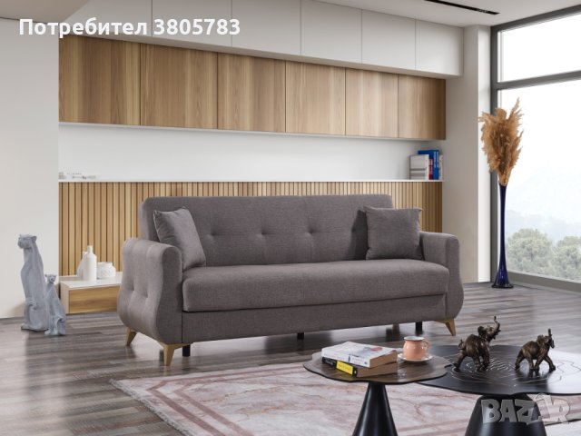 Разтегателен сив триместен диван , снимка 1 - Дивани и мека мебел - 44198587