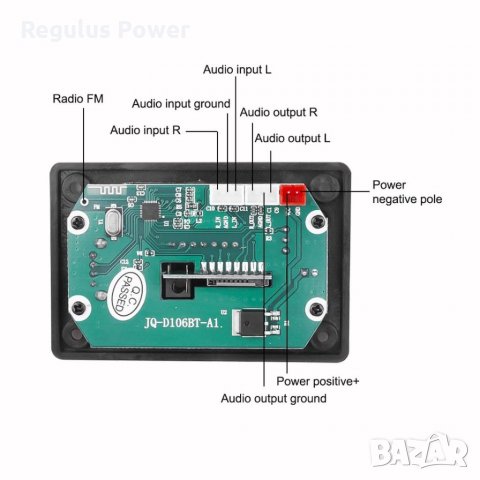 MP3 player 5V-12V модул за вграждане с Bluetooth 5.0 AIYIMA SD card/USB/AUX/MIC, снимка 3 - Аудиосистеми - 31398883