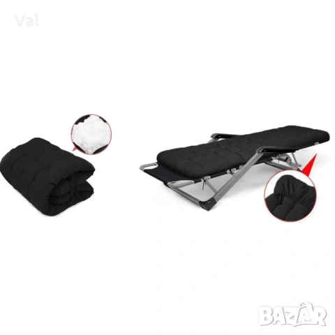 Сгъваем градински шезлонг с ватирана възглавница, регулируема облегалка и антикорозионна рамка, снимка 7 - Градински мебели, декорация  - 53891326