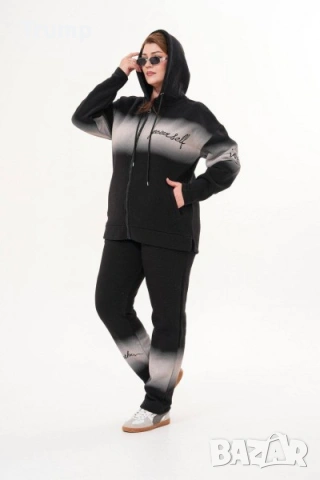 - 40% Красив ватиран спортен дамски комплект, прелеващ ефектцвят черен, снимка 2 - Комплекти - 53183675