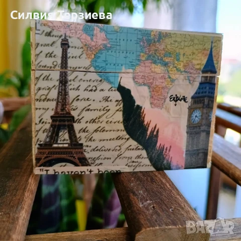 Ръчно изработена дървена кутия "Бисери в куфари" с колекция 21 вдъхновяващи карти , снимка 6 - Декорация за дома - 50609109