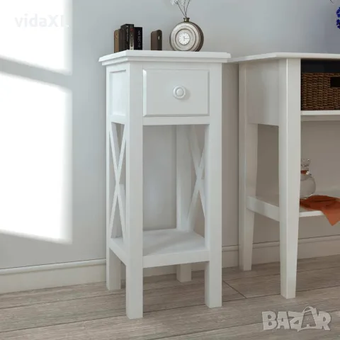 vidaXL Странична маса с чекмедже, бяла, снимка 2 - Маси - 56146291