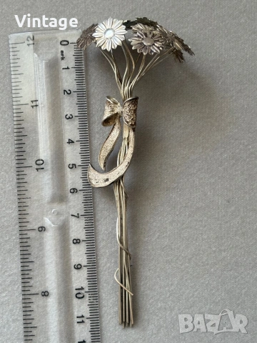 Старинен сребърен букет с маргаритки , снимка 4 - Колекции - 54318590