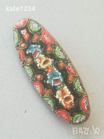 Стара брошка. ITALY. Микро мозайка. Vintage. Hand made. Ръчна изработка. Италианска. Накит , снимка 7 - Антикварни и старинни предмети - 40483057