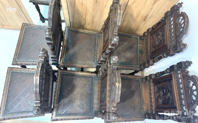 Антикварни Бретонски резбовани столове, над 100 годишни, снимка 5 - Антикварни и старинни предмети - 54139960