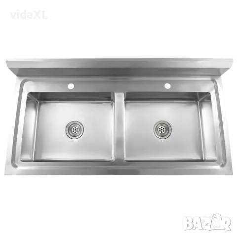 vidaXL Кухненска мивка с двойно корито, неръждаема стомана, снимка 8 - Мивки - 56146101