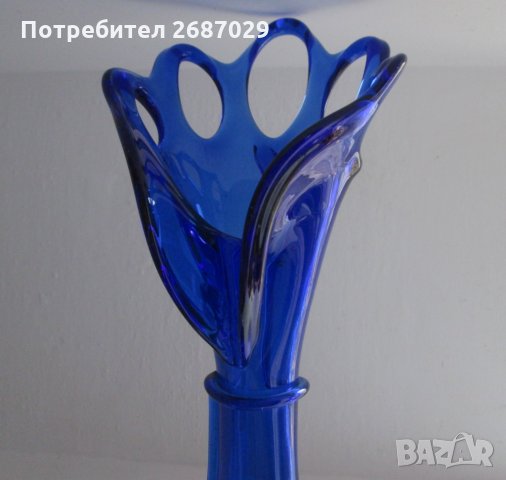 Синя стъклена ваза, уникат, снимка 3 - Вази - 30594551