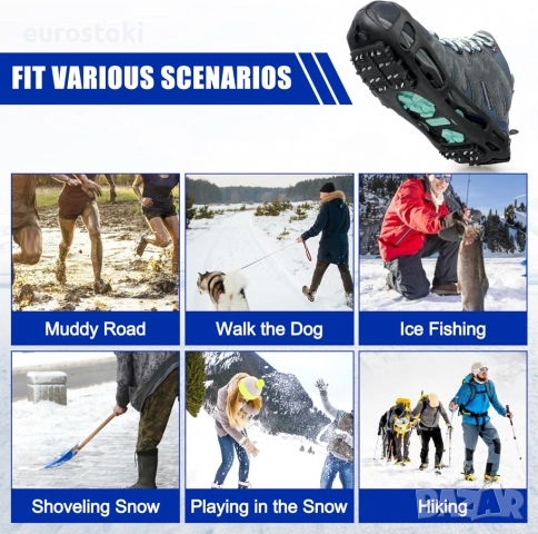 Ледени котки за обувки и ботуши за жени и мъже, за ходене по сняг, лед, противоплъзгащи се, снимка 6 - Спортна екипировка - 52134229