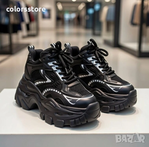 Кецове на платформа - черна кожа и мрежа - 3SJN60 