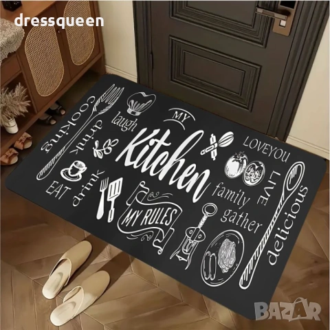 4579 Стилни кухненски пътеки Love Kitchen (Сет 2 части) – Противоплъзгащи и лесни за почистване, снимка 5 - Пътеки - 53901643