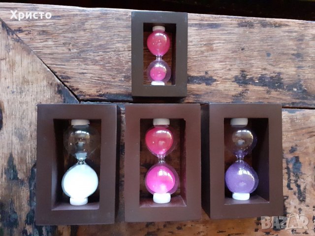 пясъчен часовник дърво и стъкло с различен цвят пясък , снимка 2 - Други - 16934100