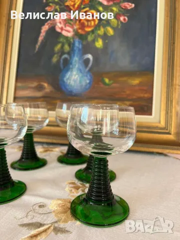 6 броя Ретро стъклени чаши за аперитив в зелено.Перфектно състояние., снимка 4 - Чаши - 48912892