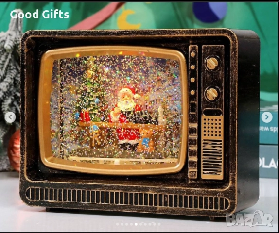 Коледен ретро телевизор с LED светлини и движещ се сняг – декоративна лампа с Дядо Коледа и снежни с, снимка 5 - Декорация за дома - 52235238