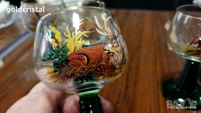 стари френски кристални чаши с ловни мотиви , снимка 4 - Антикварни и старинни предмети - 50587695