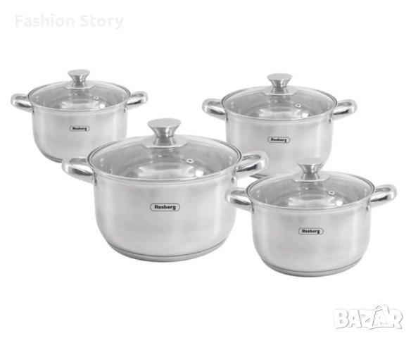 Комплект тенджери Rosberg 16/18/20/24см. - 1.8/2.5/3.4/5.8л., Неръжд. стомана
